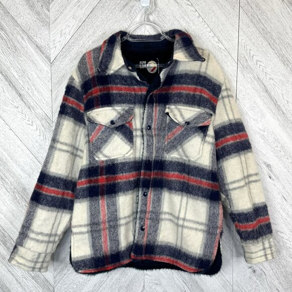 Vintage 70's Jacket Shacket Mens Size Medium Plaid Snap Front Retro Hipster - Picture 1 of 9